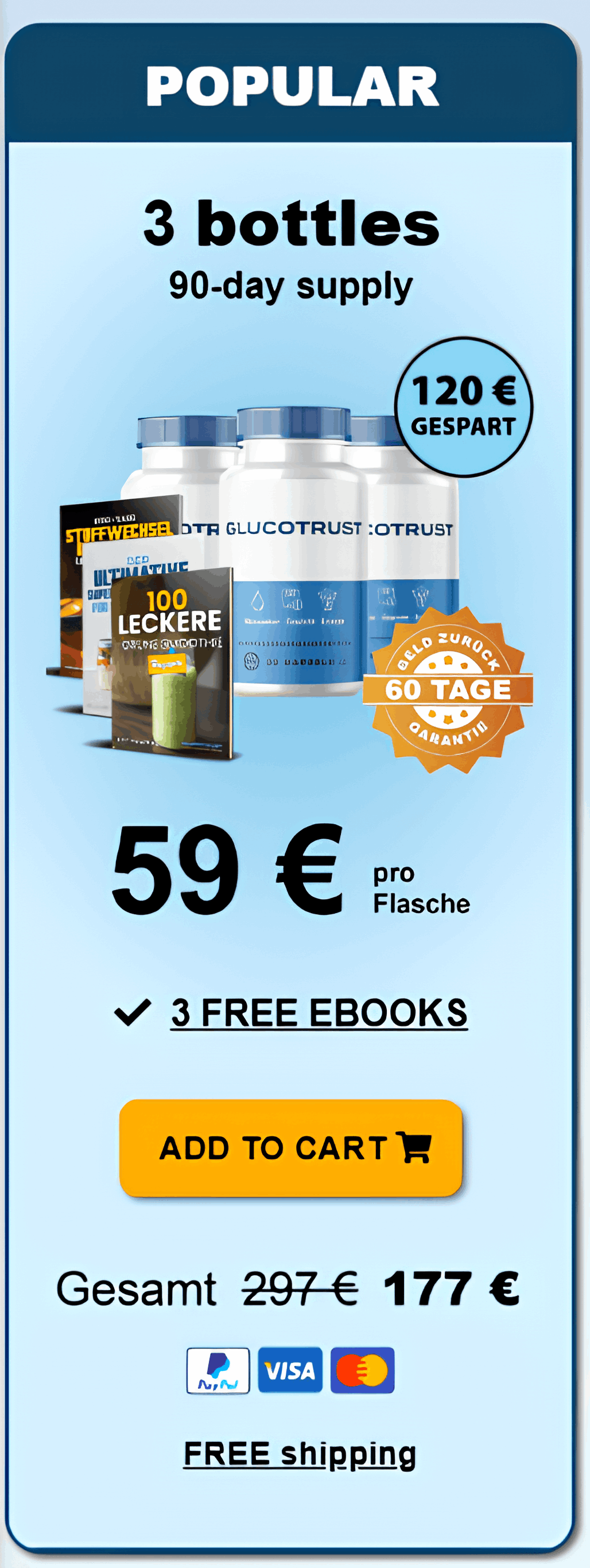 GlucoTrust 3 bottle supply – best value natural glucose and energy support